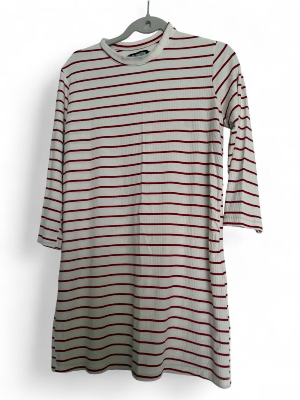 Reformation Red & Cream Striped Long-Sleeve Shift Dress
